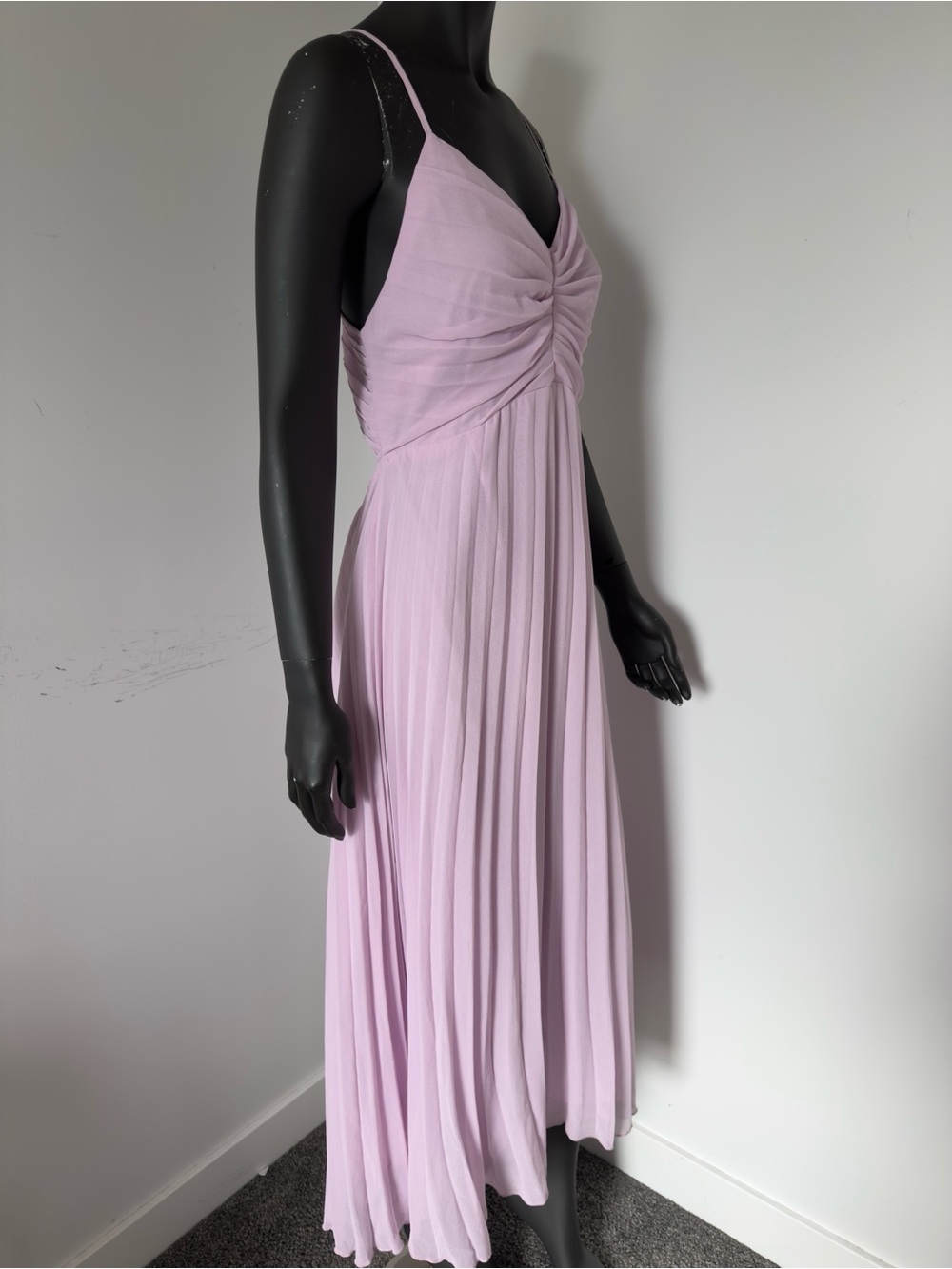 264. ASOS Ruched Bodice Lavender Midi Dress with Pleated Skirt - Picture 7 of 7